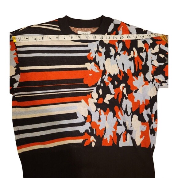 Nine West Sweater Womens Medium Artsy Floral Stripe Stretch Knit Cotton Crewneck - Picture 7 of 10